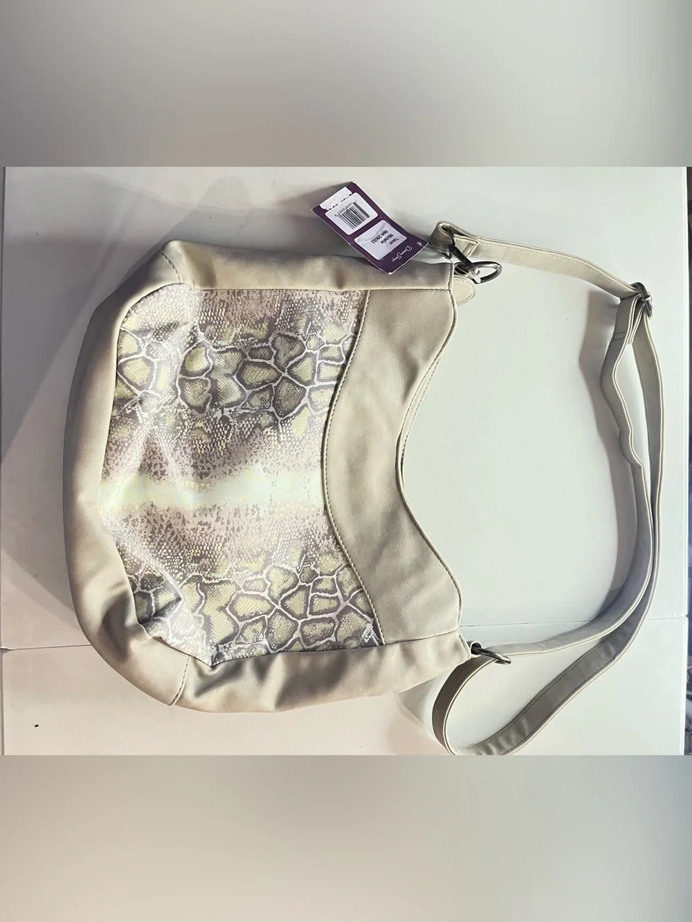 Cream Snake-Print Shoulder Bag with Pastel Accents